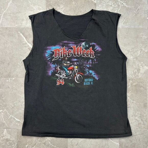 90s Vintage Bike Week Graphic Tee Mens XL Daytona Beach Cutoff Florida Biker - Picture 1 of 11